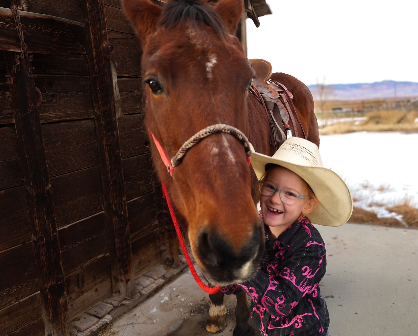 Reinsley at five with her horse Idaho, who is 27